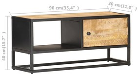 vidaXL Έπιπλο TV με Σκαλιστή Πόρτα 90x30x40 εκ. Ακατέργ. Ξύλο Μάνγκο
