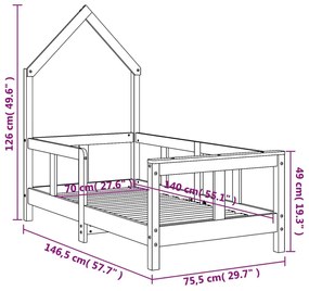 Πλαίσιο Κρεβατιού Μαύρο70 x 140 εκ. από Μασίφ Ξύλο Πεύκου - Μαύρο