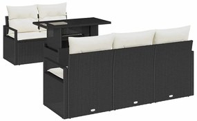 vidaXL Set Καναπέ Κήπου  6 Τεμαχίων με Μαξιλάρια, Μαύρο Πολυ Ρατάν