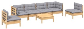 vidaXL Σαλόνι Κήπου Σετ 7 Τεμαχίων Μασίφ Ξύλο Πεύκου με Γκρι Μαξιλάρια