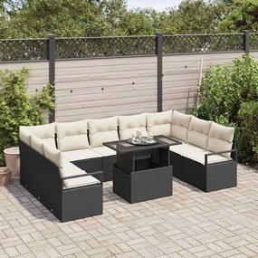 vidaXL Σετ Καναπέ Κήπου 10 pcs Μαύρο και κρεμ 100 x 55 x 73 εκ