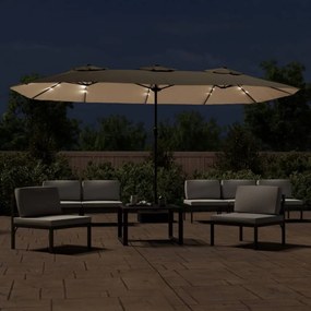 vidaXL Ομπρέλα Κήπου με Διπλή Κορυφή και LED Taupe 449 x 265 εκ.