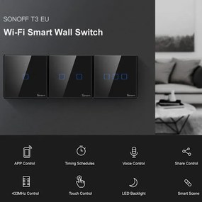 Μαύρος μονός διακόπτης SONOFF T3EU1C-TX-EU-R2 Wi-Fi Smart Wall Touch Button Switch