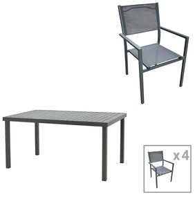 Intrahome Τραπεζαρία Moly-Kliton B σετ 5τεμ Intrahome αλουμινίου και ανθρακί textilene 150x80x74εκ | SKU: INTRAPA-311111941