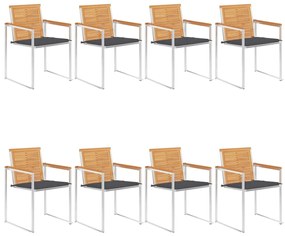 vidaXL Καρέκλες Κήπου 8 τεμάχια από Μασίφ Ξύλο Teak με Μαξιλάρια