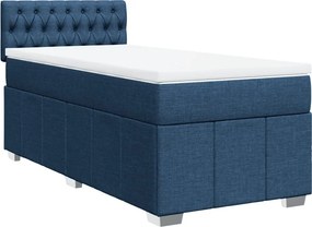 vidaXL Κρεβάτι Boxspring με Στρώμα Μπλε 90x200 εκ.Υφασμάτινο