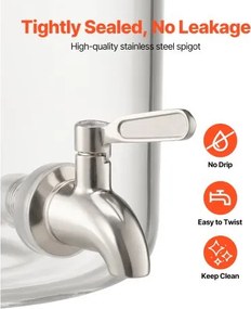 VEVOR Drink Dispenser 8L Beverage Dispenser for Parties Glass with Stand