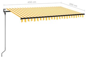 Τέντα Αυτόματη με LED &amp; Αισθ. Ανέμου Κίτρινο/Λευκό 450x300 εκ. - Κίτρινο