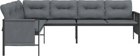 vidaXL Καναπές Κήπου Γωνιακός Ανθρακί από Ατσάλι και Textilene