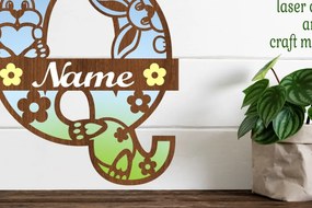 Σετ των 2 Intra απο ξύλο plywood 3mm-4mm πάχος Κουνελάκι κεφαλαίο μονόγραμμα Γράμμα Q Δίασταση 30x20 cm INTRAFABR-72792070