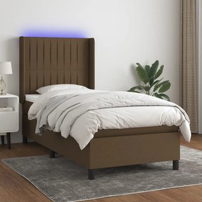 vidaXL Κρεβάτι Boxspring με Στρώμα &amp; LED Σκ.Καφέ 80x200 εκ. Υφασμάτινο
