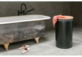 Καλάθι πλυντηρίου Brabantia 1000826, 60 l, Καπάκι από φελλό, Πλήρωση χωρίς άνοιγμα, οπές εξαερισμού, Μαύρο