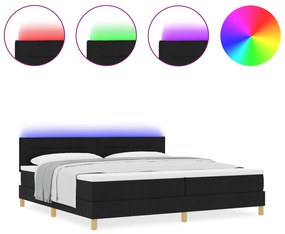 vidaXL Κρεβάτι Box Spring με Στρώμα & LED Μαύρο 200x200 εκ. Ύφασμα