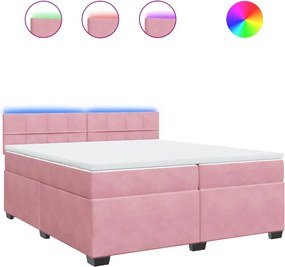 vidaXL Κρεβάτι Boxspring με Στρώμα Ροζ 200x200 εκ. Βελούδινο