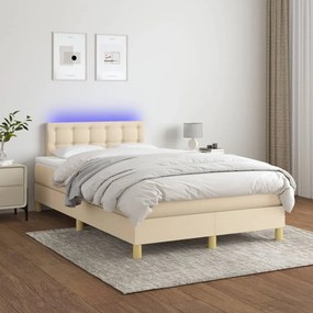 Κρεβάτι Boxspring με Στρώμα &amp; LED Κρεμ 120x200 εκ. Υφασμάτινο - Κρεμ