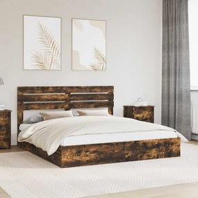 vidaXL Κρεβάτι Αποθήκης Καπνιστό Δρύς 180 x 200 cm Επεξεργασμένο ξύλο