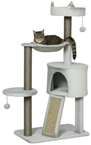 Δέντρο για γάτες με σπιτάκι, κρεβάτι, αιώρα και παιχνίδια, 60 x 40 x 113 εκ., Ανοιχτό γκρι
