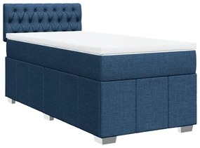 Κρεβάτι Boxspring με Στρώμα Μπλε 90x200 εκ.Υφασμάτινο - Μπλε