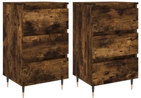 vidaXL Κομοδίνα 2 τεμ. Καπνιστή Δρυς 40 x 35 x 69 εκ. Επεξεργ. Ξύλο