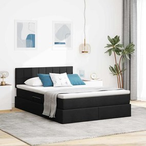 vidaXL LED Κρεβάτι αποθήκευσης με στρώμα Μαύρο 140 x 200 cm Ύφασμα