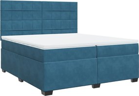 vidaXL Κρεβάτι Boxspring με Στρώμα Μπλε 200x200 εκ. Βελούδινο
