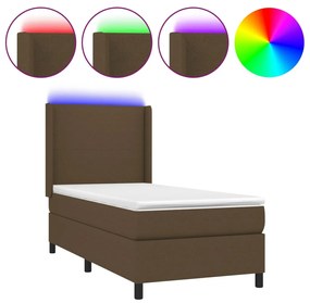 vidaXL Κρεβάτι Boxspring με Στρώμα & LED Σκ.Καφέ 90x200 εκ. Υφασμάτινο