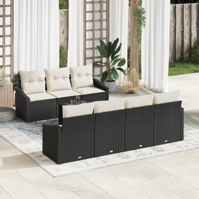 vidaXL Σετ τραπεζαρίας κήπου 8 τεμαχίων με μαξιλάρια μαύρο πολυεπίπεδο ράτα