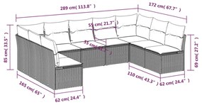 vidaXL Σαλόνι Κήπου Σετ 9 Τεμαχίων Γκρι Συνθετικό Ρατάν με Μαξιλάρια