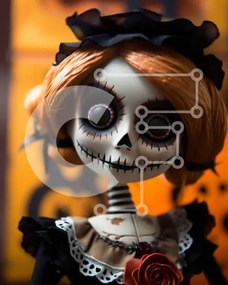 Intra Συλλεκτικό Ξύλινο Παζλ Plywood 4mm - Sugar Skull Doll για τη γιορτή της Ημέρας των Νεκρών Σε Ξύλινο Κουτί - Διαστάσεις Puzzle: 10x10 cm – 25 κομμάτια
