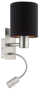 Φωτιστικό Τοίχου Pasteri 96483 Black Eglo Metal, Fabric