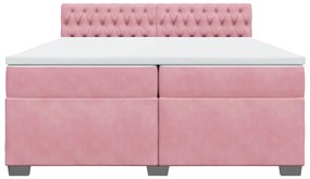 vidaXL Κρεβάτι Boxspring με Στρώμα Ροζ 200x200 εκ. Βελούδινο