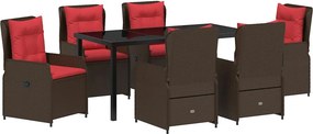 vidaXL Σέτ φαγητού για κήπο με μαξιλάρι 7 pcs Καφέ Πολυ ράταν