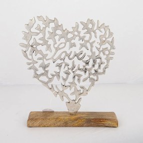 Επιτραπέζιο Διακοσμητικό Καρδιά 752-28553 27x5x32cm Natural-Silver Estheti Home Μέταλλο,Ξύλο