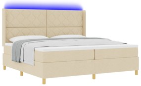 vidaXL Κρεβάτι Box Spring με Στρώμα & LED Κρεμ 200x200 εκ. Ύφασμα