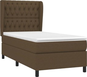 vidaXL Κρεβάτι Boxspring με Στρώμα Σκούρο Καφέ 90x200 εκ. Υφασμάτινο