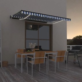 vidaXL Τέντα Αυτόματη με LED &amp; Αισθ. Ανέμου Μπλε / Λευκό 450 x 300 εκ.