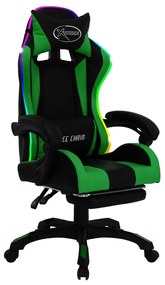 Καρέκλα Racing με Φωτισμό RGB LED Πράσινο/Μαύρο Συνθετικό Δέρμα - Πολύχρωμο