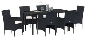 vidaXL Σέτ φαγητού για κήπο με μαξιλάρι 7 pcs Μαύρο Πολυ ράταν