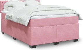 vidaXL Κρεβάτι Boxspring με Στρώμα Ροζ 140x190 εκ. Βελούδινο