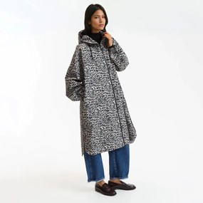 Μακρύ αντιανεμικό μπουφάν με εμπριμέ μοτίβο και κουκούλα