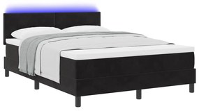 vidaXL Κρεβάτι Box Spring με Στρώμα & LED Μαύρο 140x200 εκ. Βελούδο