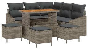 vidaXL Σετ Καναπέ Κήπου με μαξιλάρι 9 pcs Γκρι Πολυ ράταν