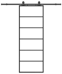 Συρόμενη Πόρτα με Μηχανισμό Μαύρο 76x205 εκ. Γυαλί ESG - Μαύρο