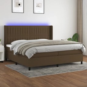 vidaXL Κρεβάτι Boxspring με Στρώμα &amp; LED Σκ.Καφέ 200x200εκ. Υφασμάτινο