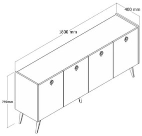 Μπουφές Jeslie pakoworld μελαμίνης λευκό-ανθρακί 180x40x79εκ