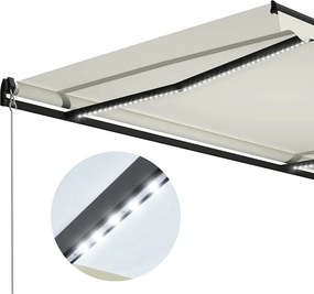 vidaXL Χειροκίνητη τέντα με ηλιακό LED 3 x 2,5 m Κρεμ 100% Πολυεστέρας