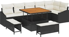 vidaXL Σετ Καναπέ Κήπου με μαξιλάρι 9 pcs Μαύρο Πολυ ράταν