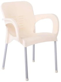 LARA-II Πολυθρόνα Dining Στοιβαζόμενη, ALU Silver, PP Εκρού