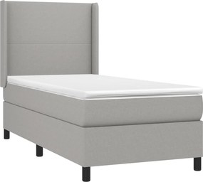 vidaXL Κρεβάτι Boxspring με Στρώμα Ανοιχτό Γκρι 90x190 εκ. Υφασμάτινο