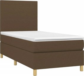 vidaXL Κρεβάτι Boxspring με Στρώμα &amp; LED Σκ.Καφέ 90x190 εκ. Υφασμάτινο